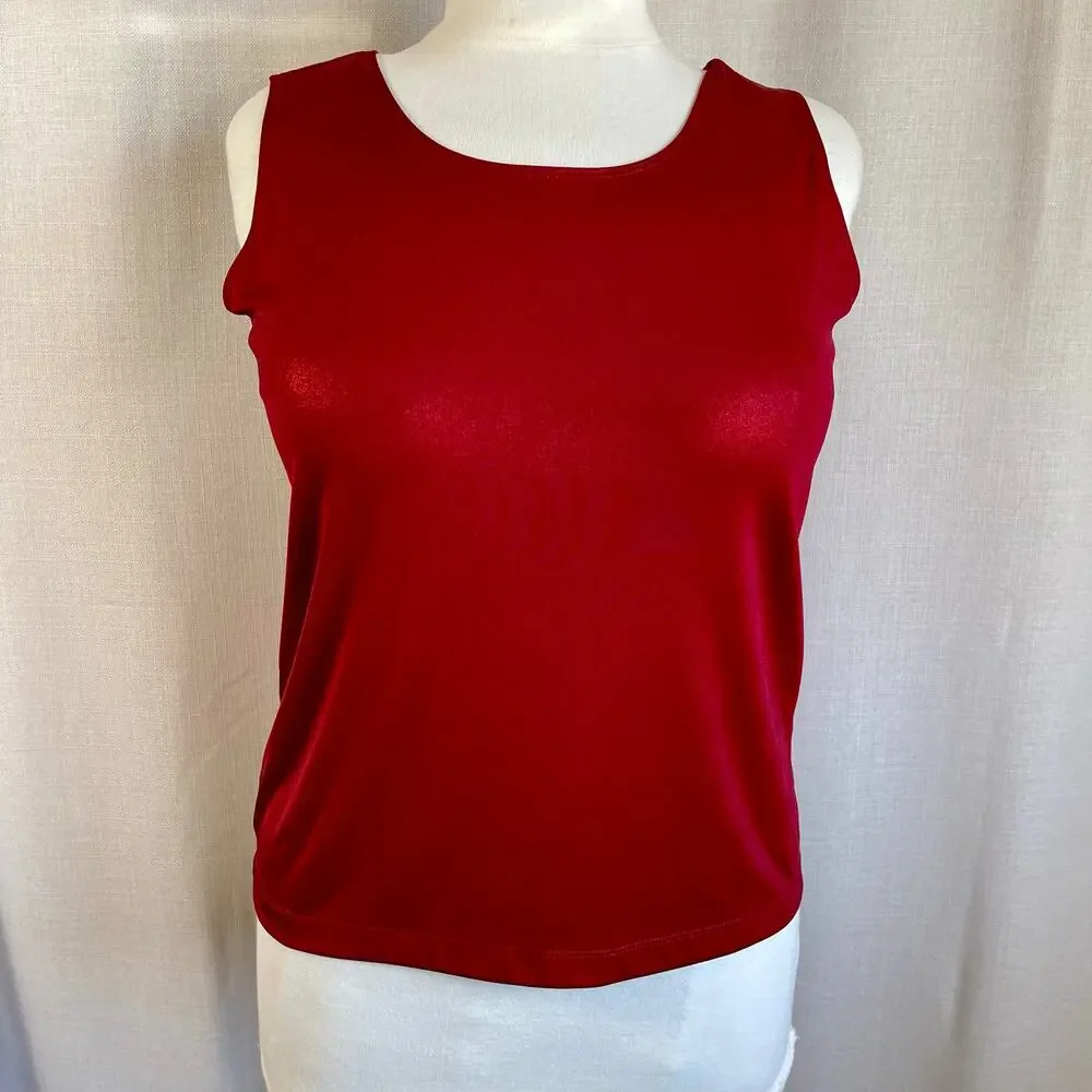 2PC Chico’s Travelers Slinky Red Tank Top Open Front Cardigan Topper XL 14-16 - Picture 6 of 7